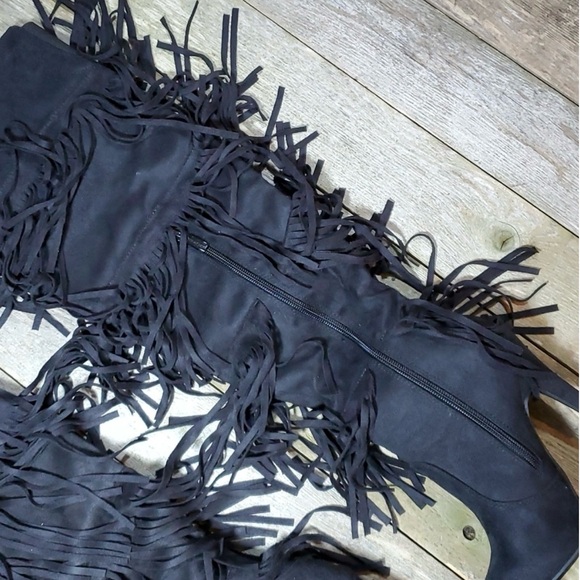 Black 4 Layer Fringe Stiletto Over the Knee Boots Catwalk Sexy 6M NWOT - Picture 6 of 11